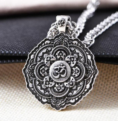 Majestic Lotus Mandala Om Necklace Style 1 - Chain Necklace