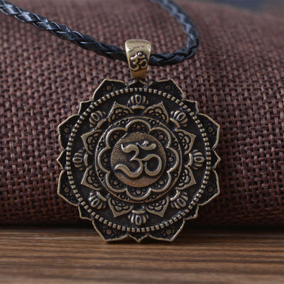 Majestic Lotus Mandala Om Necklace Style 2 (Bronze) - Cord Necklace