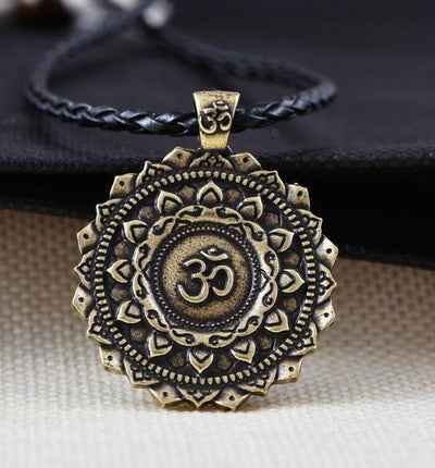 Majestic Lotus Mandala Om Necklace Style 3 (Bronze) - Cord Necklace