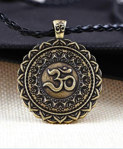 Majestic Lotus Mandala Om Necklace Style 4 (Bronze)- Cord Necklace