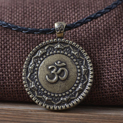 Majestic Lotus Mandala Om Necklace Style 6 (Bronze) - Cord Necklace