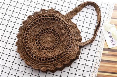 Mandala Knitted Straw Bag Dark Brown / (30cm<Max Length<50cm) Bags