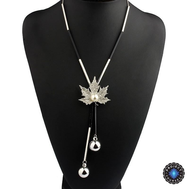 Maple Leaf Tassel Pendant Necklace Silver Plated Necklace