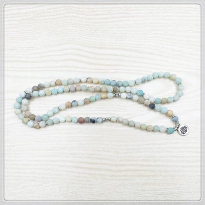 Matte Amazonite Beads Lotus Charm Mala Set Jewelry Set