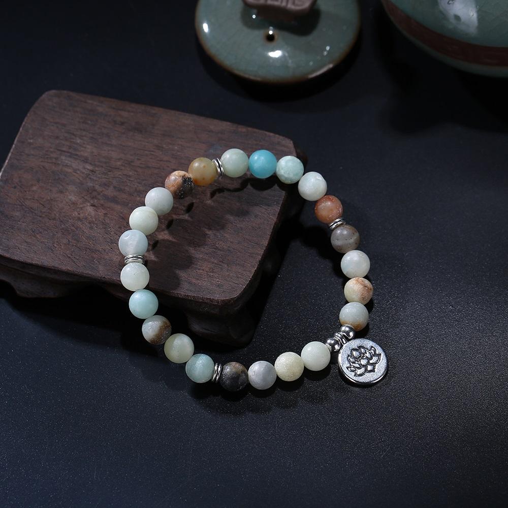 Matte Amazonite Beads Lotus Charm Mala Set Jewelry Set