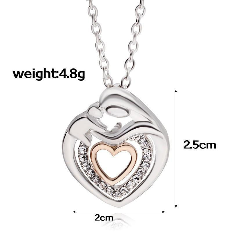 Mother and Child Dangling Heart Crystal Studded Necklace Necklace