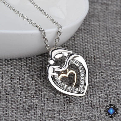 Mother and Child Dangling Heart Crystal Studded Necklace Necklace