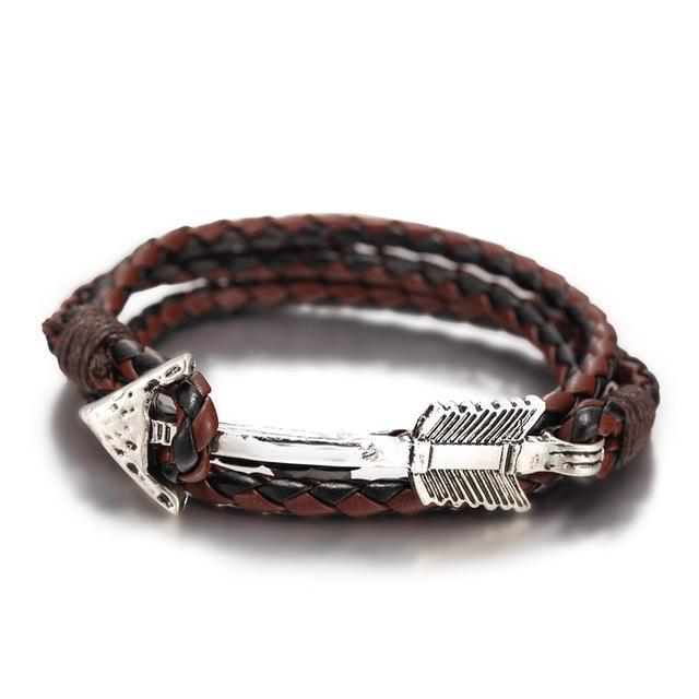 Multiwrap Arrow Leather Bracelet Black & Brown Weave - Silver Bracelet