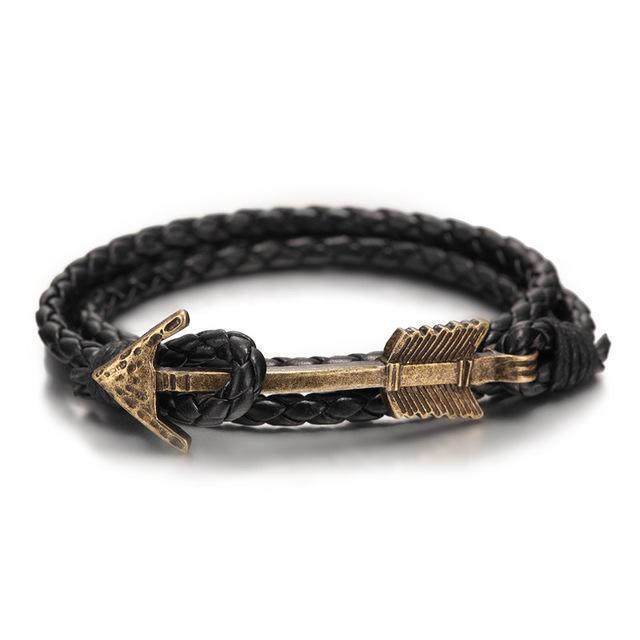 Multiwrap Arrow Leather Bracelet Black Weave - Bronze Bracelet