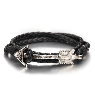 Multiwrap Arrow Leather Bracelet Black Weave - Silver Bracelet