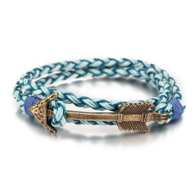 Multiwrap Arrow Leather Bracelet Blue Weave - Bronze Bracelet