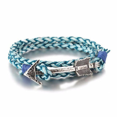 Multiwrap Arrow Leather Bracelet Blue Weave - Silver Bracelet