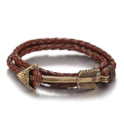 Multiwrap Arrow Leather Bracelet Brown Weave - Bronze Bracelet