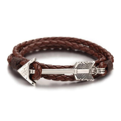 Multiwrap Arrow Leather Bracelet Brown Weave - Silver Bracelet