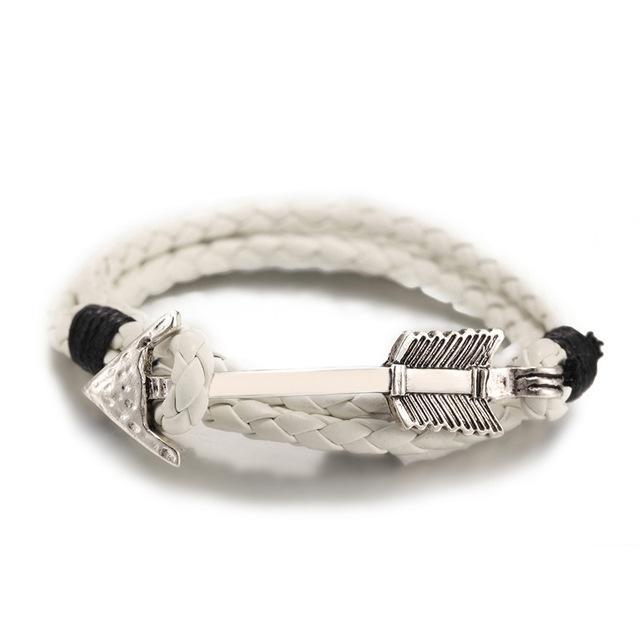 Multiwrap Arrow Leather Bracelet White Weave - Silver Bracelet