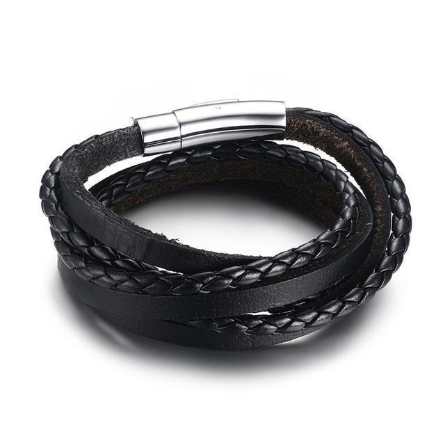 Multiwrap Genuine Black Leather Stainless Steel Bracelet Buy 1 - Save 50% Bracelets