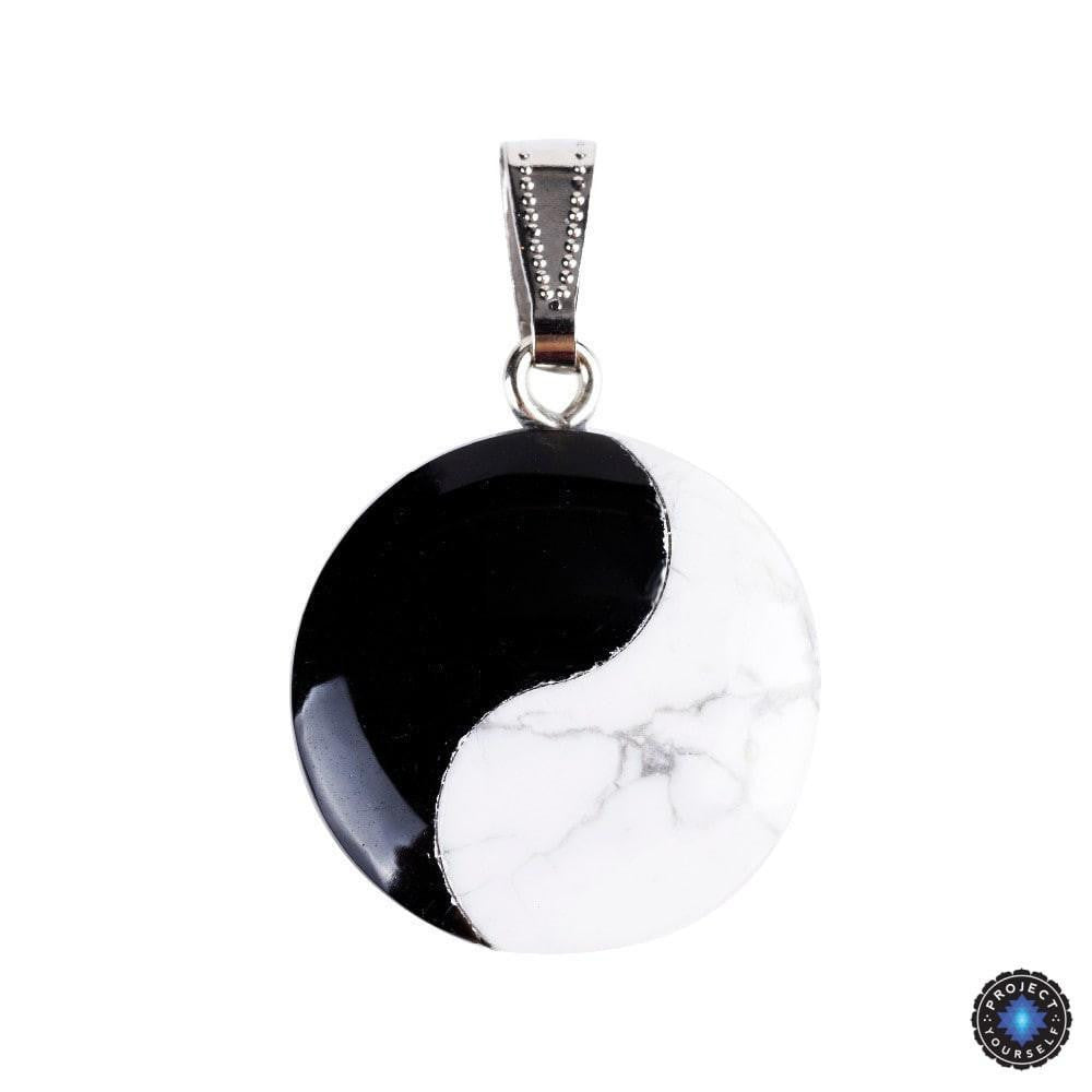 Natural Black Obsidian and White Turquoise Taijitu Yin Yang Pendant pendant