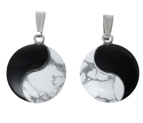 Natural Black Obsidian and White Turquoise Taijitu Yin Yang Pendant pendant