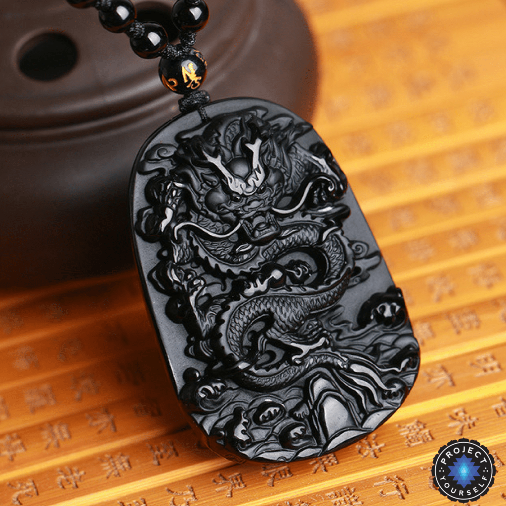 Natural Black Obsidian Dragon Drop Pendant Necklace Necklace