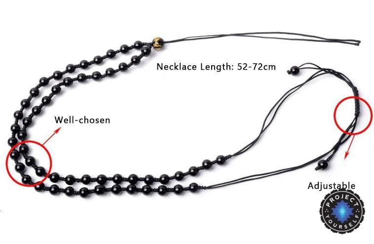 Natural Black Obsidian Dragon Yin Yang Bagua Pendant Necklace Necklace