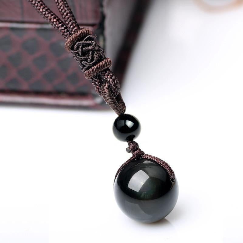 Natural Black Rainbow Eye Obsidian Sphere Pendant Necklace Default Title Necklace