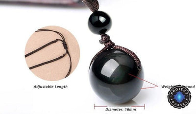 Natural Black Rainbow Eye Obsidian Sphere Pendant Necklace Necklace