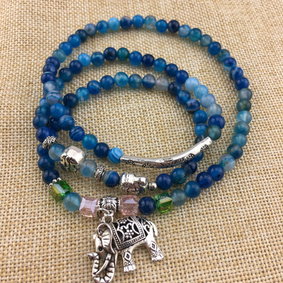 Natural Blue Tourmaline Buddha and Elephant Charm Wrap Bracelet Bracelet