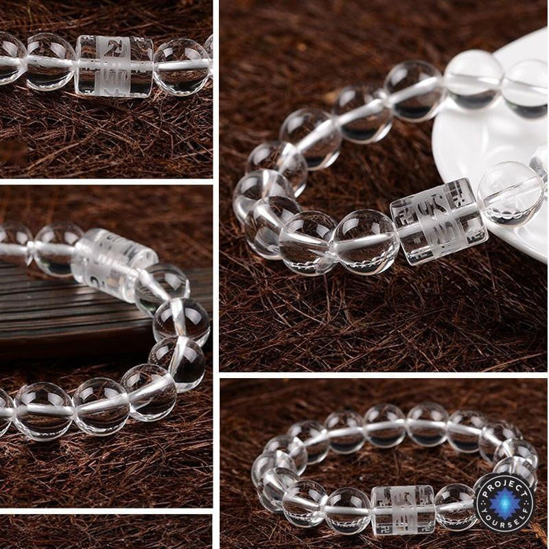 Natural Clear Crystal Beads 6 Syllable Mantra Bracelet Bracelet