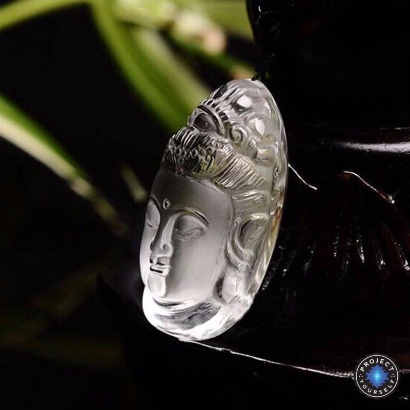 Natural Clear Crystal Carved Guanyin Pendant Necklace Necklace