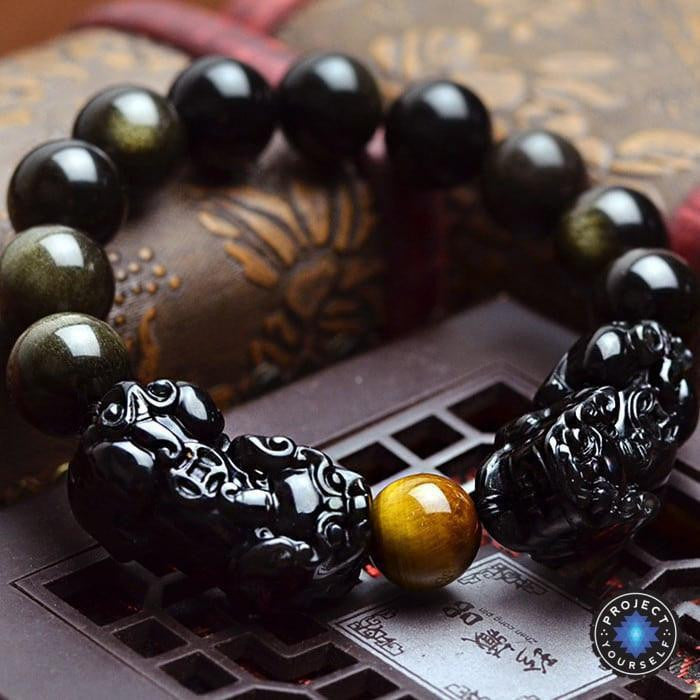 Natural Golden Sheen Obsidian Dragon Bracelet 10mm Beads Bracelet