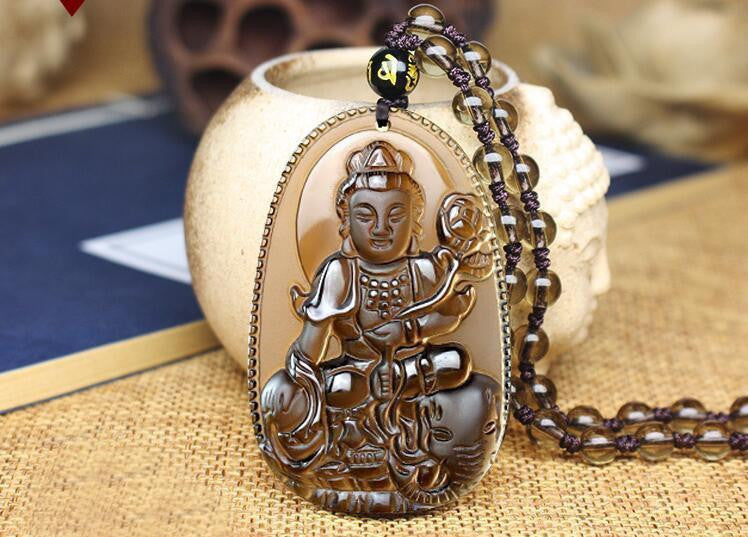 Natural Ice Obsidian 8 Patron Buddha Pendant Necklace Horse Necklace