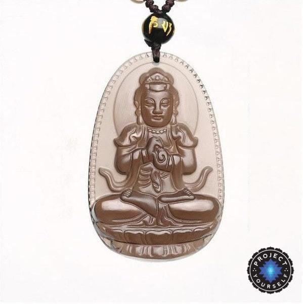 Natural Ice Obsidian 8 Patron Buddha Pendant Necklace Necklace