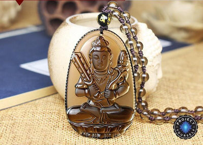 Natural Ice Obsidian 8 Patron Buddha Pendant Necklace Ox / Tiger Necklace