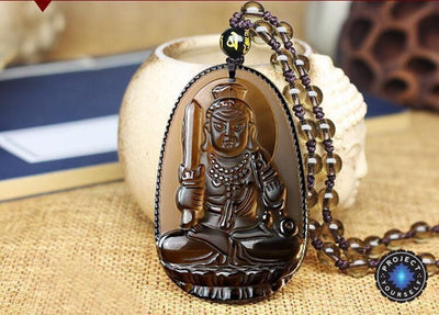 Natural Ice Obsidian 8 Patron Buddha Pendant Necklace Rooster Necklace