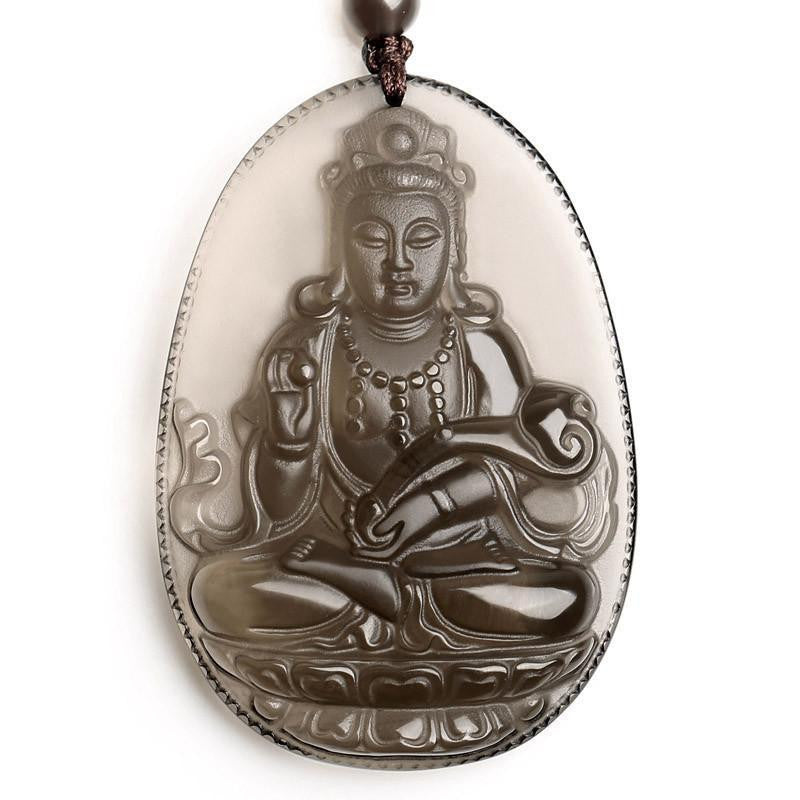 Natural Ice Obsidian Guanyin Pendant Necklace Necklace