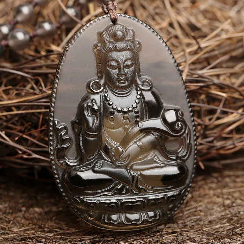 Natural Ice Obsidian Guanyin Pendant Necklace – Project Yourself