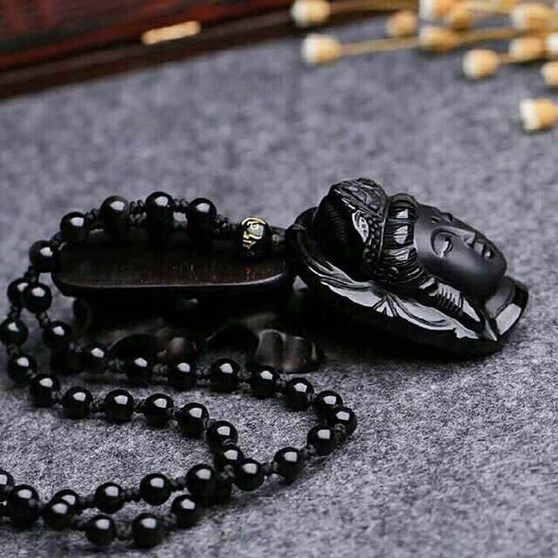 Natural Obsidian Buddha Pendants Necklace Necklace