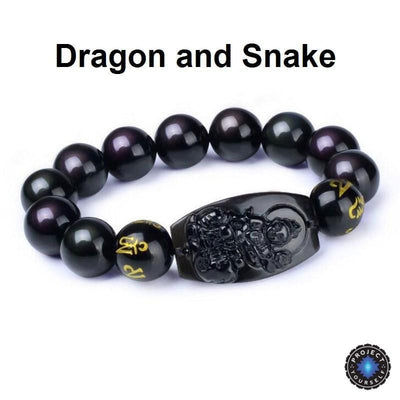 Natural Obsidian Eight Patron Zodiac Bracelet Dragon or Snake Bracelet