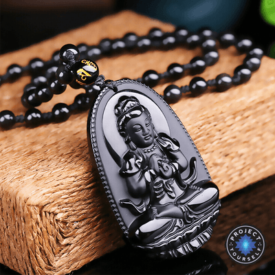 Natural Obsidian Hand Carved Buddha Amulet Pendant Necklace Necklace