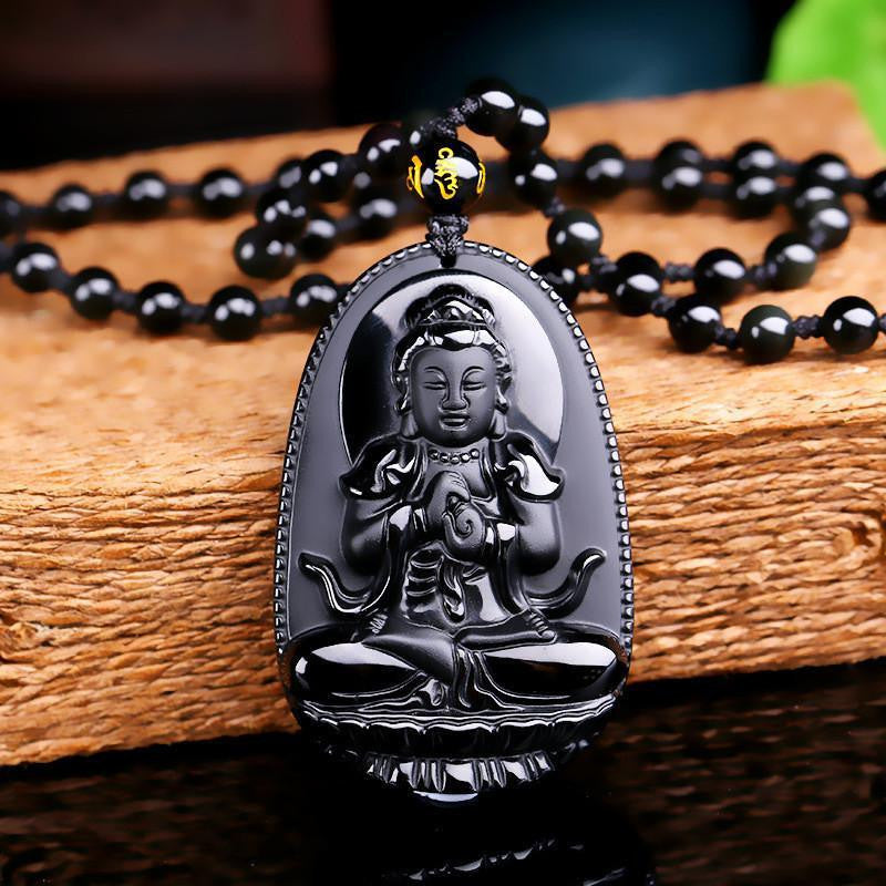 Natural Obsidian Hand Carved Buddha Amulet Pendant Necklace – Project ...