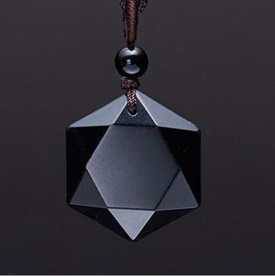 Natural Obsidian Hexagram Pendant Necklace Necklaces