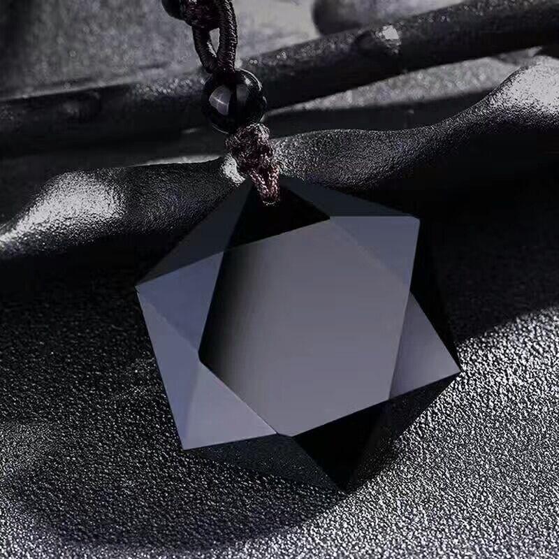 Natural Obsidian Hexagram Pendant Necklace Necklaces