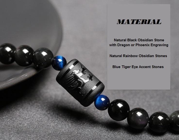Natural Rainbow Obsidian Multiwrap Bracelet Dragon - 8mm Beads Bracelet