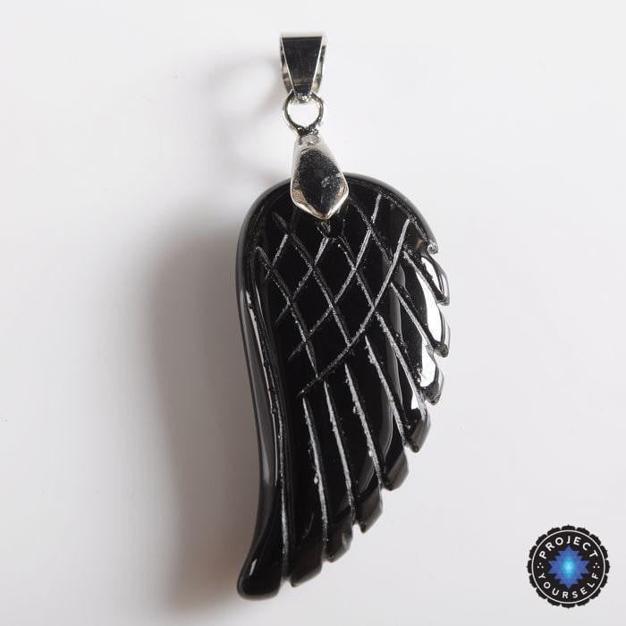 Natural Stone Angel Wing Pendant Black Agate pendant