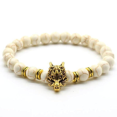 Natural Stone Wolf Head Charm Bracelet White Turquoise A - Gold Bracelet