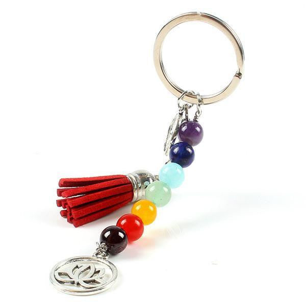 Natural Stones 7 Chakra Lotus Tassel Key Ring Keychains