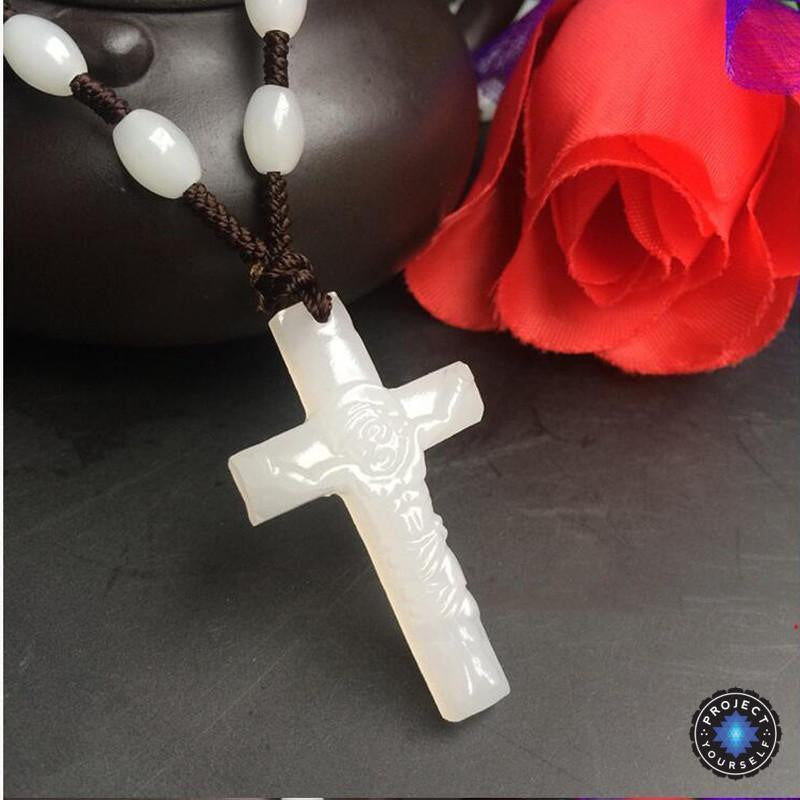 Natural White Jade Cross Pendant Necklace Necklace