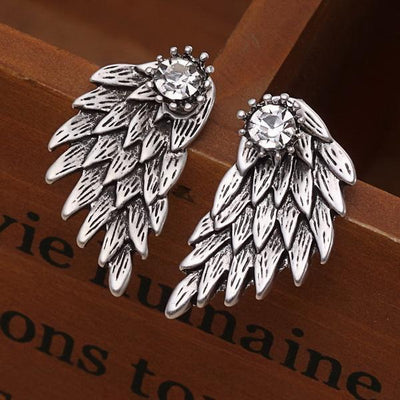 New Fashion Angel Wings Rhinestone Alloy Stud Earrings Antique Silver Earrings