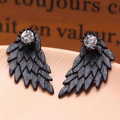 New Fashion Angel Wings Rhinestone Alloy Stud Earrings Black Earrings