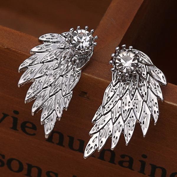 New Fashion Angel Wings Rhinestone Alloy Stud Earrings Silver Earrings